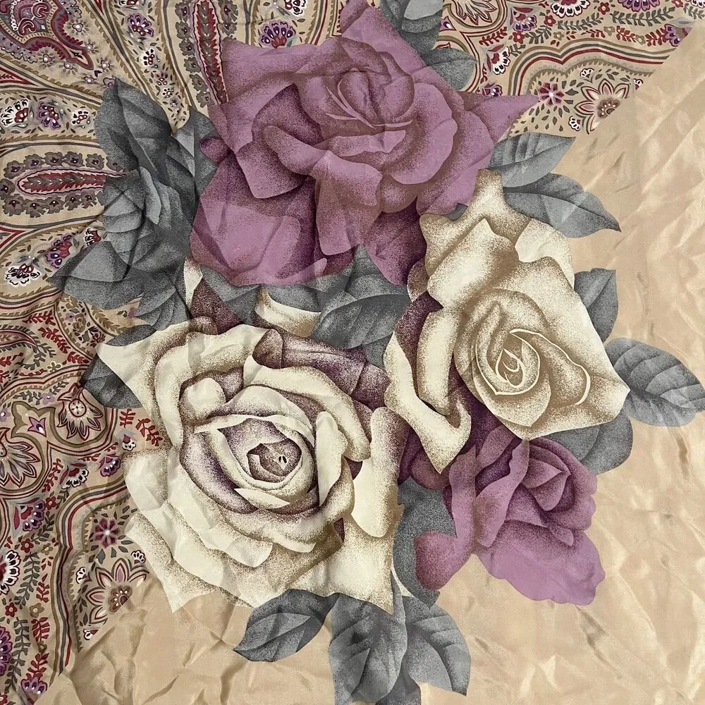 Ellen Tracy Gold Purple Roses Scarf Paisley 34